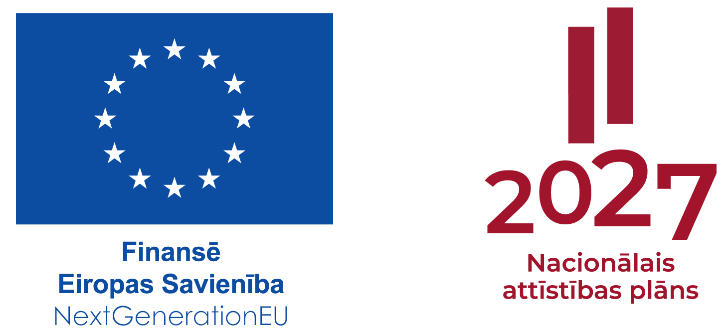Finansē Eiropas Savienība — NextGenerationEU un Nacionālā attīstības plāna 2027 logotipi