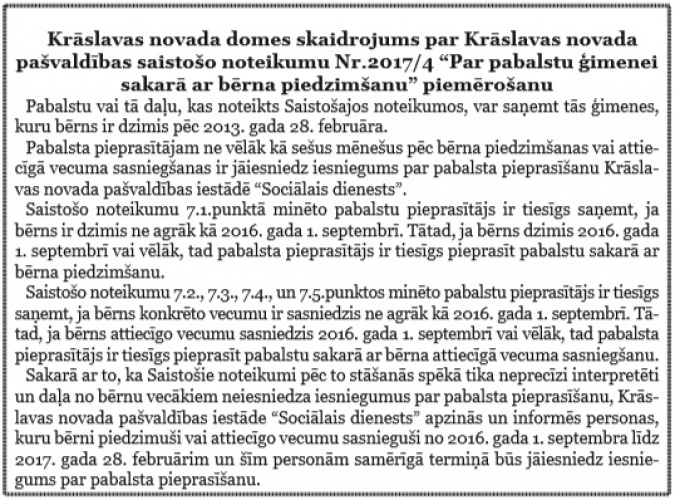 Krāslavas novada māmiņas uzvarēja cīņā par pabalstiem